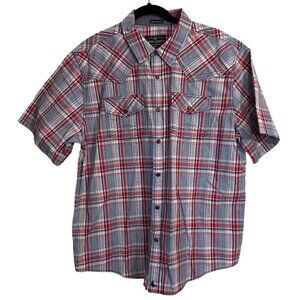 Cody James Mens Red & Blue Plaid Western Shirt XL Regular Fit Short Sleeve 100%